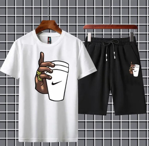 Black Hand With Cup Printed summer Half Sleeves O Neck Shorts & Tshirt Tracksuit For Men & Boys