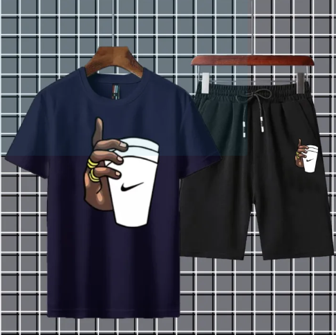 Black Hand With Cup Printed summer Half Sleeves O Neck Shorts & Tshirt Tracksuit For Men & Boys