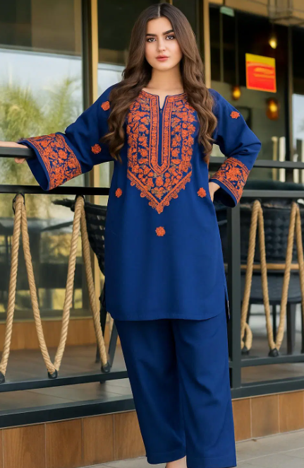 2 Pcs Women's Stitched Embroidered Shirt And Trouser