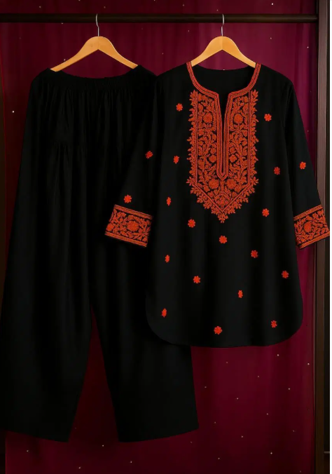 2 Pcs Women's Stitched Embroidered Shirt And Trouser