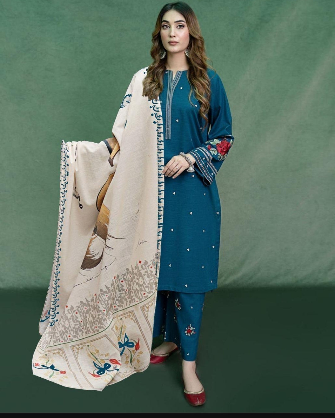3PCS women's Unstitched Embroideered suit
